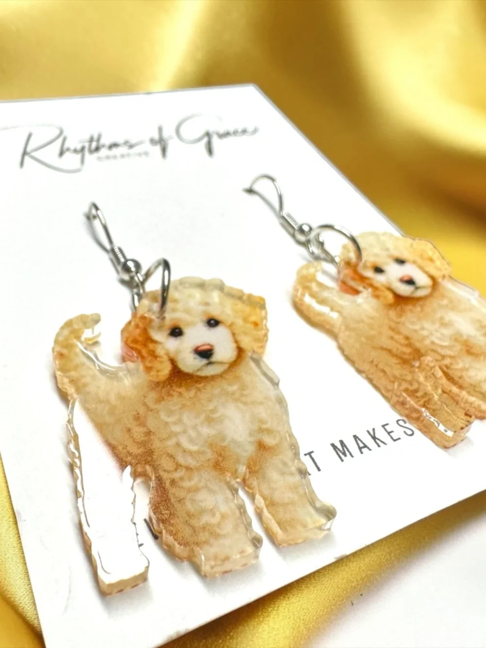 NWT Goldendoodle Dog Dangle Earrings Stainless Steel Hooks